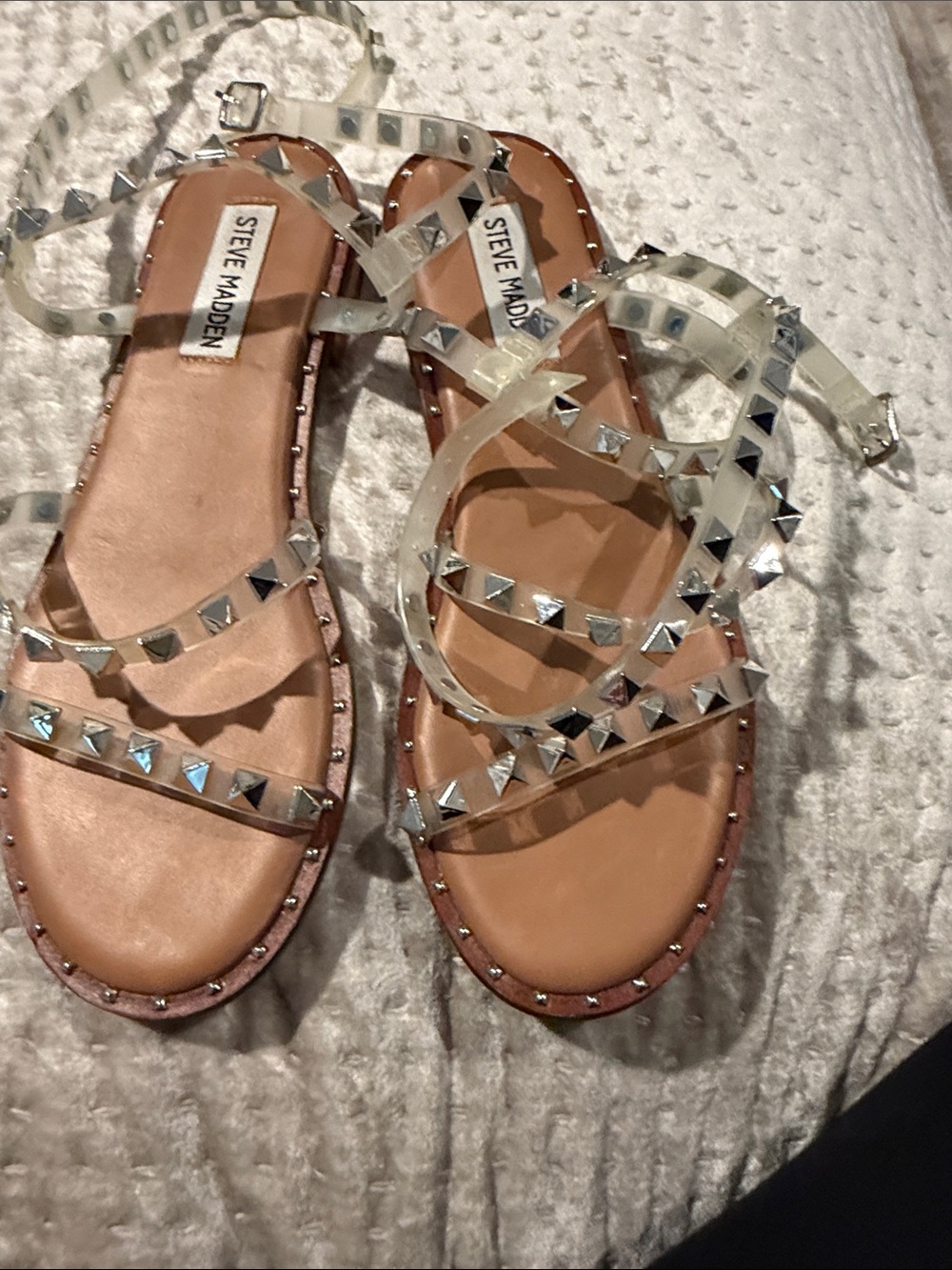 Steve Madden Clear Studded Strappy Sandals - Tan